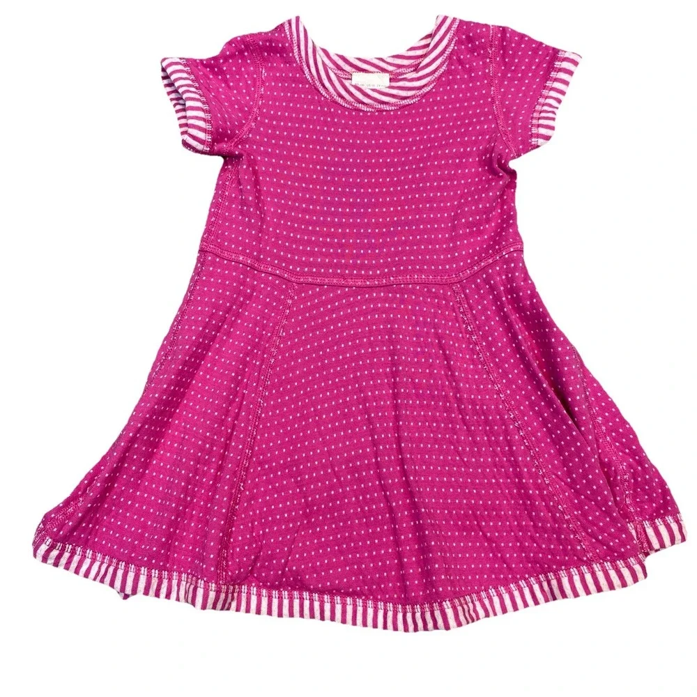 Hanna Andersson Dress 18-24 m Pink Knit Reversible Cotton Dotted Short Sleeve - Picture 1 of 5
